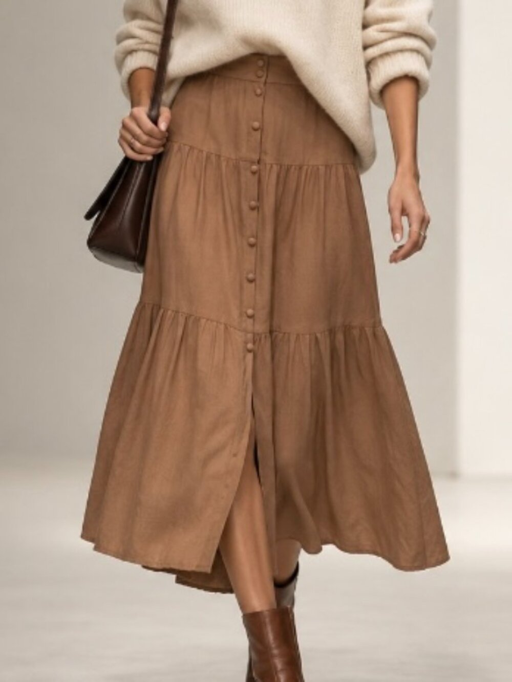 Japna women's brown tiered midi skirt fall boho  vintage ( see comments on size)